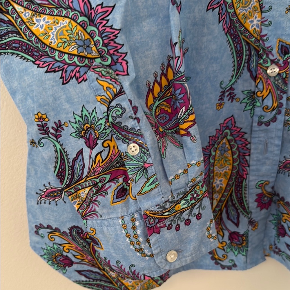 Talbots Blue Casual Button Down Shirt with Floral Print - Picture 3 of 4